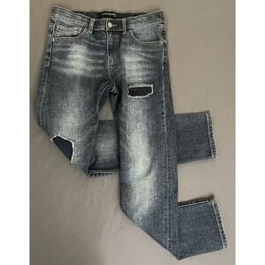 Treasure & Bond Womens Relaxed Fit Dark Jeans Size 16 Distressed Patch Bohemian